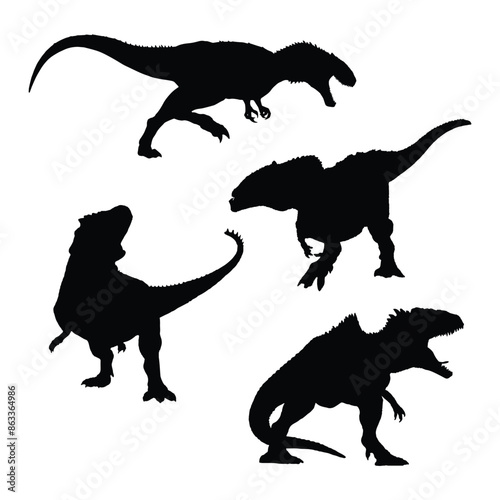 Giganotosaurus Dinosaur Vector  Illustration Silhouette Set