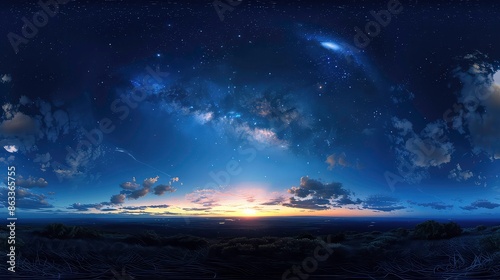 dark blue sky sunset beautiful awesome sky moon milky way seamless hdri panorama 360 degrees angle view zenith use graphics game development sky.