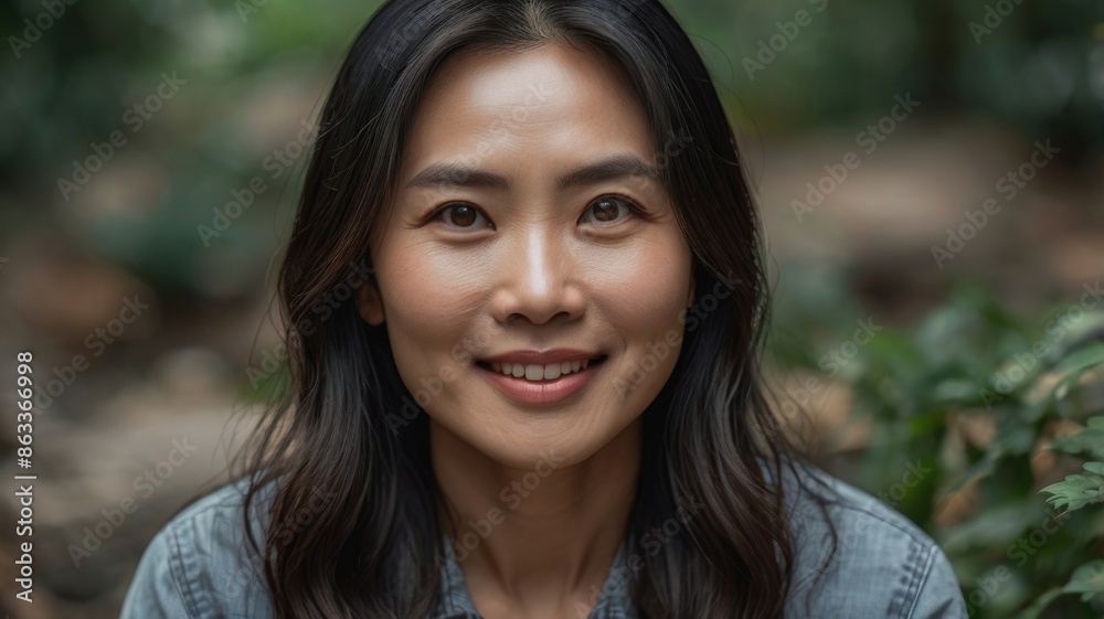 Portrait of a beautiful happy Asian woman over 40 years old. Portrait of a beautiful happy Asian woman over 40 years old.