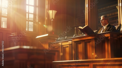 Justice Served. Legal proceedings in a courtroom concept