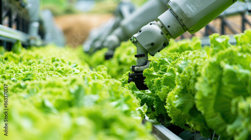Automated Harvesting of Fresh Lettuce in Daylight photo