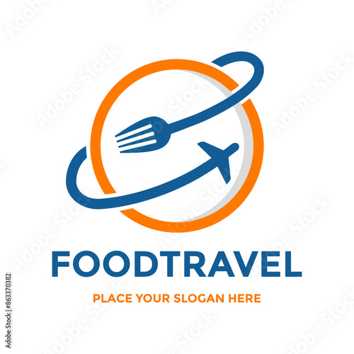 Food travel vector logo template. This design use fork and plane symbol. Suitable for business, culinary.