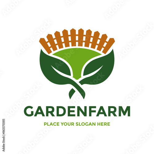 Garden farm vector logo template. This design use leaf and fence symbol. Suitable for farm.