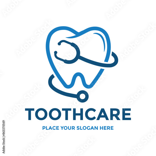 Toothcare vector logo template. This design use tooth and hand symbol. Suitable for healthcare, medical.