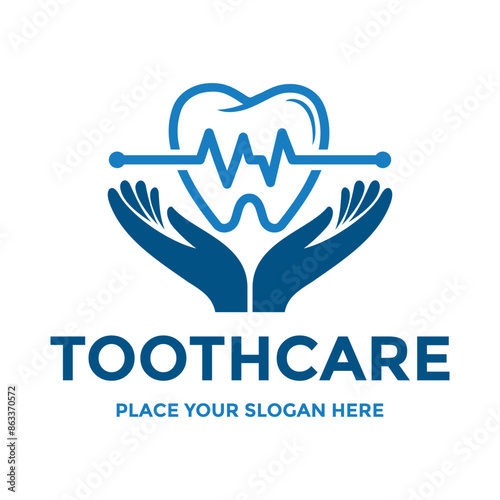 Toothcare vector logo template. This design use tooth and hand symbol. Suitable for healthcare, medical.