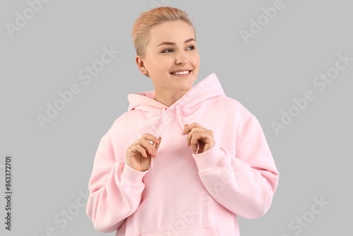 Young woman with short hair...