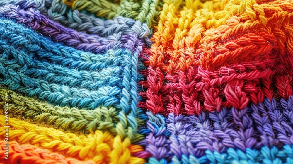 Details of an homemade knit sweater with colorful rainbow colors. Details of an homemade knit sweater with colorful rainbow colors.