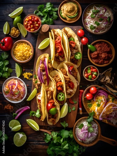 Wallpaper Mural Vibrant and Flavorful Mexican Taco Feast Celebrating Diverse Toppings and Authentic Mexican Cuisine Torontodigital.ca