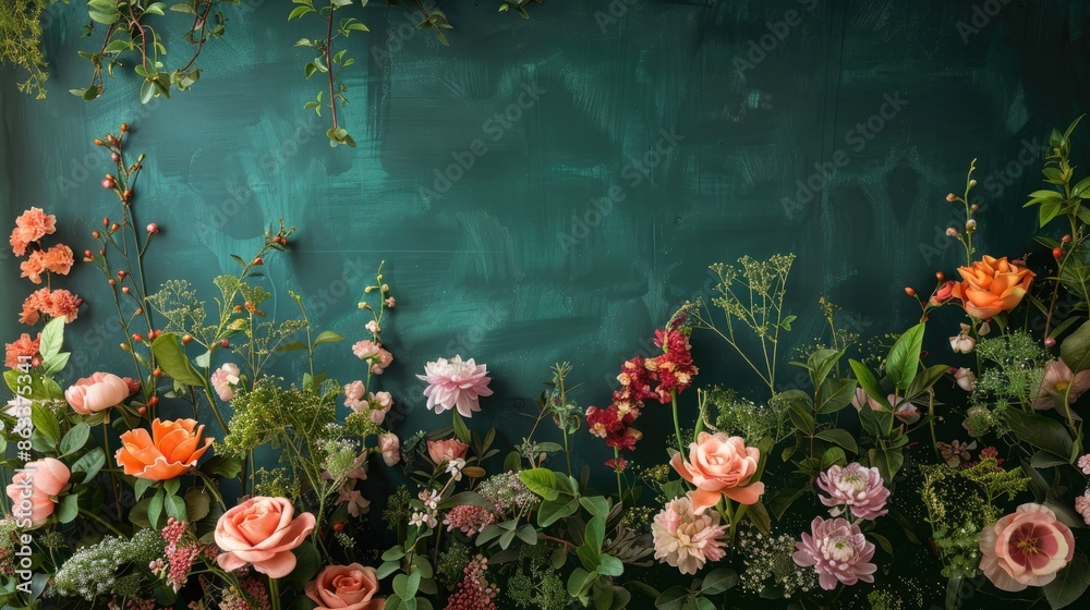 Floral display with green backdrop