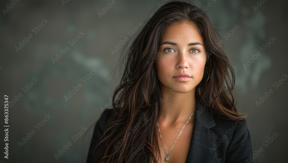 Portray the strength and sophistication of a 35-year-old businesswoman through intricate studio photography.