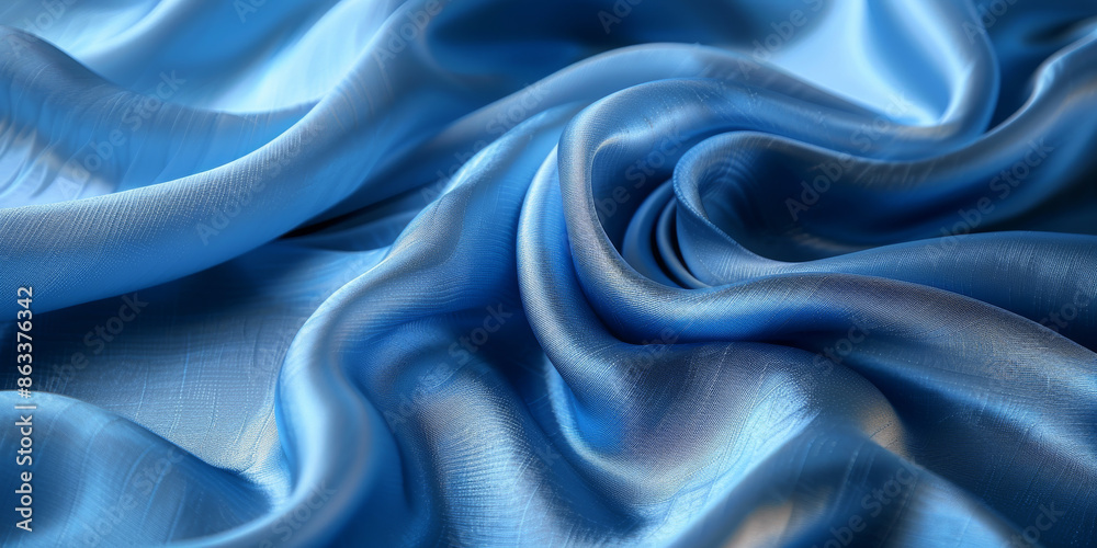 Fototapeta premium beautiful concept holiday romance bridal wedding bedding linen bed template table view top lay fl fabric creases soft design space background elegant satin silk blue light 