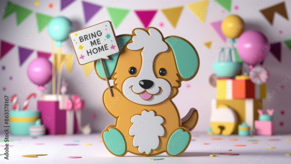 Obraz premium A small dog holding a sign with the words bring home, AI