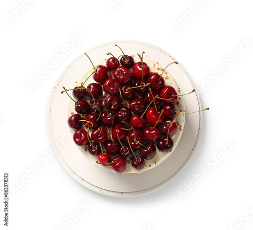 Plate with tasty cherry cak...