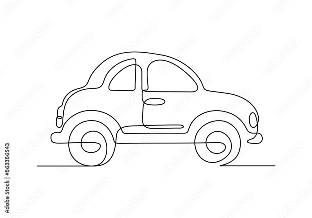 Obraz premium Children toy car continuous one line drawing vector illustration. Pro vector