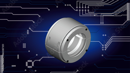 Plain journal bearing illustration showing turbomachinery assembly with babbitt, oil seal, and oil distribution features on a blue printed electronic circuit background