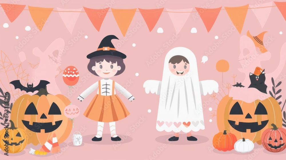 Fototapeta premium Halloween costume flat design front view party theme animation colored pastel