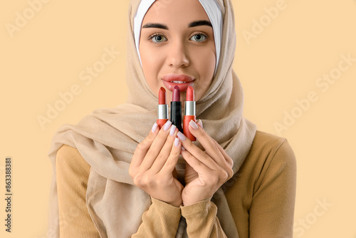 Young Muslim woman with lip...