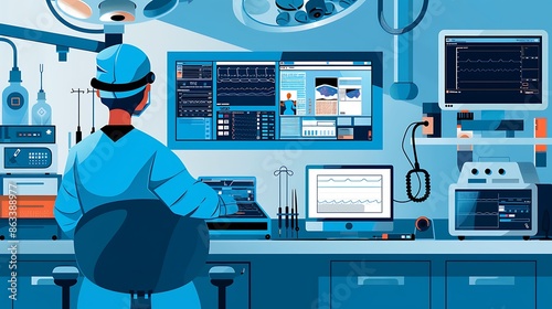 Surgeon using electrosurgical equipment during a procedure complete infographic scrutiny of electrosurgery equipment photo