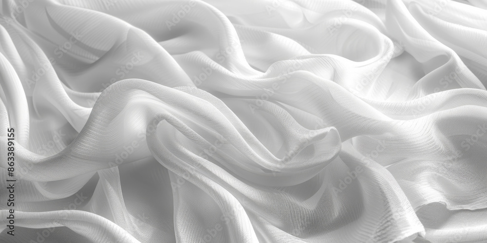 Fototapeta premium focus Soft sleep night bedroom sheet bed unmade surface Close rippled texture fabic wrinkled White fabric background bedding duvet comfort clothes design material 