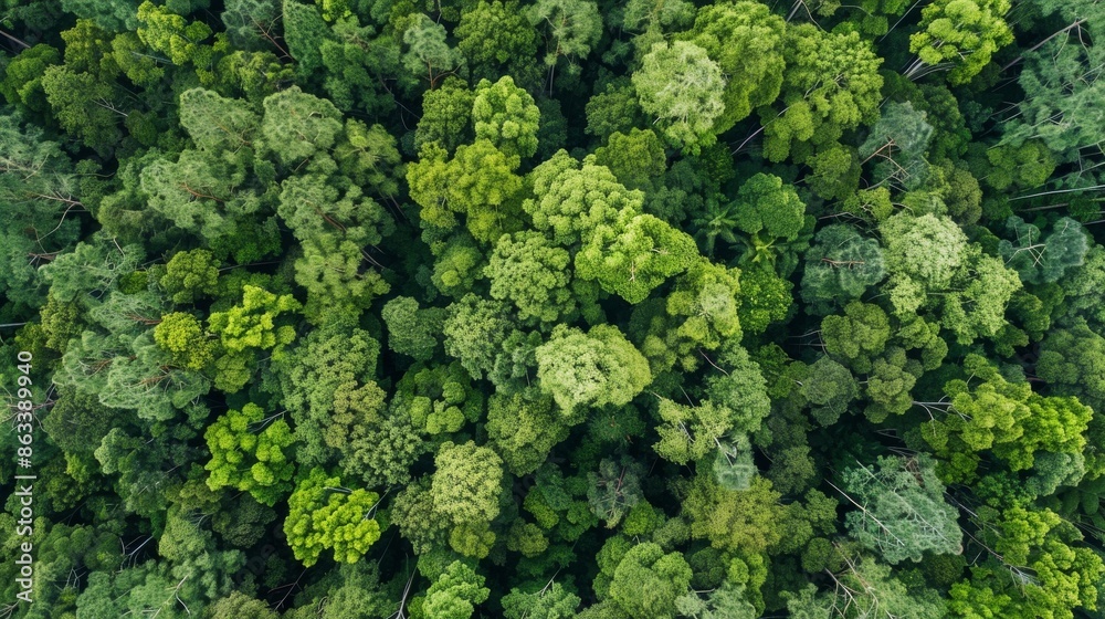 Green forest in the morning seen from above. The forest is very dense and fertile, filled with tall and fertile trees. Green forest in the morning seen from above. The forest is very dense and fertile, filled with tall and fertile trees.