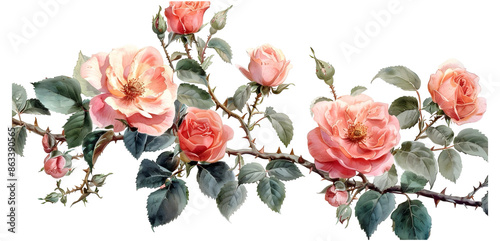 light pink rose vine watercolor