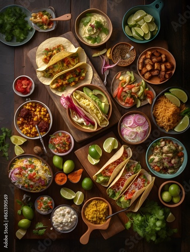 Wallpaper Mural Vibrant and Flavorful Mexican Taco Feast Celebrating Diverse Toppings and Authentic Mexican Cuisine Torontodigital.ca