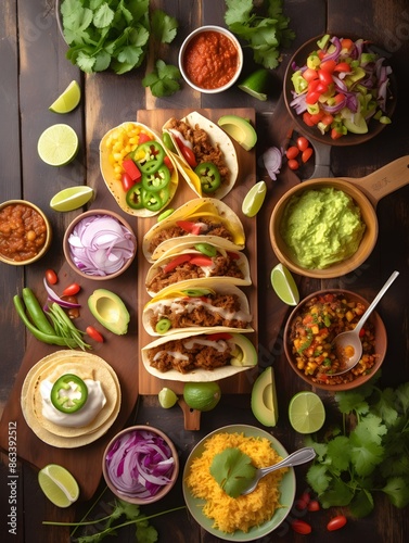 Wallpaper Mural Vibrant and Flavorful Mexican Taco Feast Celebrating Diverse Toppings and Authentic Mexican Cuisine Torontodigital.ca