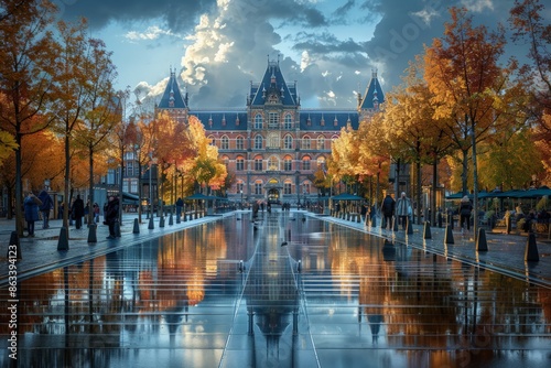Captivating scene of Rijksmuseum in Amsterdam Netherlands at dusk  © mogamju