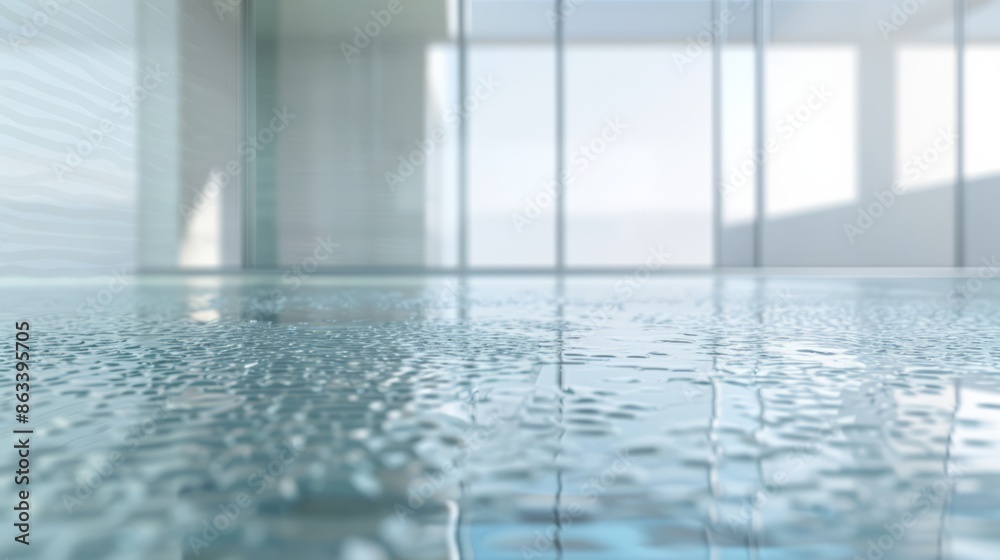 A glass floor with water on it and a window in the background, AI A glass floor with water on it and a window in the background, AI