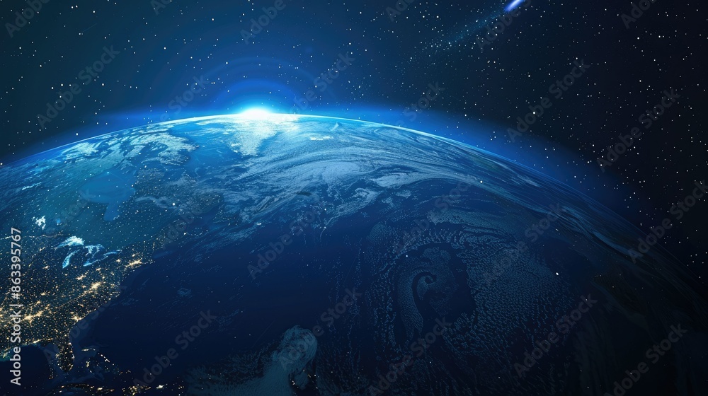 Digital Earth dimming its lights for Earth Hour, futuristic energy conservation concept Digital Earth dimming its lights for Earth Hour, futuristic energy conservation concept