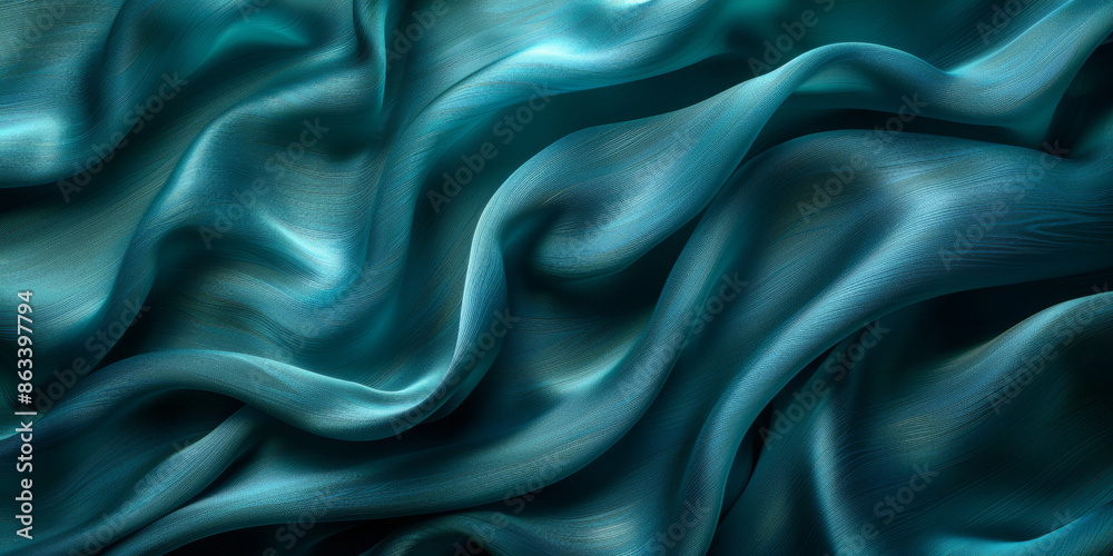 Obraz premium design your space copy background fabric turquoise beautiful folds wavy soft silk wave liquid background color teal elegant fabric satin silk green blue 