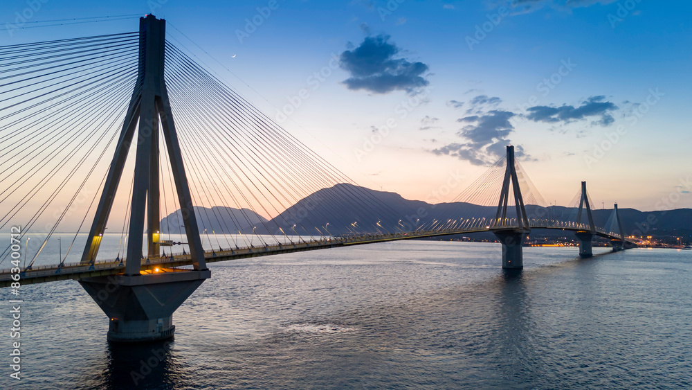 Obraz premium Aerial view of the Charilaos Trikoupis bridge Rio-Antirio in Greece