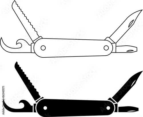 outline silhouette Pocketknife icon set