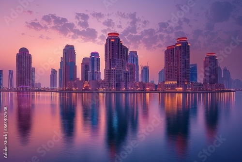 Captivating scene of The Pearl-Qatar in Doha Qatar at dusk  © mogamju
