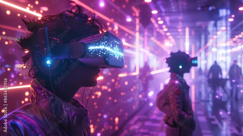 AR gaming experience, holographic characters, digital environment, futuristic design, high detail, neon accents, realistic illustration, dynamic action AR gaming experience, holographic characters, digital environment, futuristic design, high detail, neon accents, realistic illustration, dynamic action