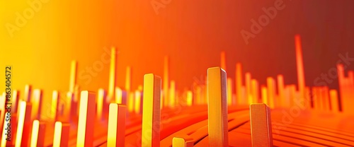 A bar graph showing a sudden surge in market performance with bold orange bars. © INAYAT