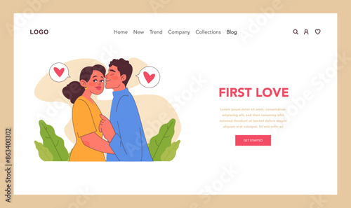 First Love concept. Flat vector illustration
