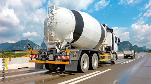 Heavy load cement mixer white truck transport on the road © Luluraschi