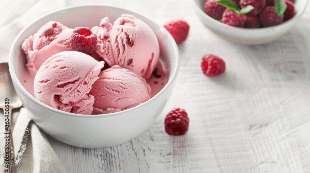 fresh raspberry ice cream in white bowl summer dessert food photography fresh raspberry ice cream in white bowl summer dessert food photography