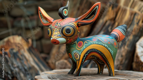Colorful Handcrafted Wooden Animal Figurine with Patterns