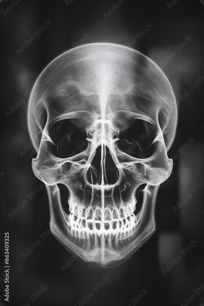 A black and white photo of a skull with teeth, AI A black and white photo of a skull with teeth, AI