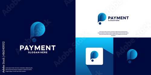 P letter initial abstract logo, digital payment symbol, logo design illustration.