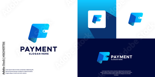 digital wallet, with letter P concept, abstract logo design, logo design template.