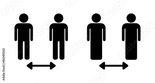 Social distancing icon vector isolated on white background. Keep distance sign. Coronavirus. Social Distancing and Self Quarantine.