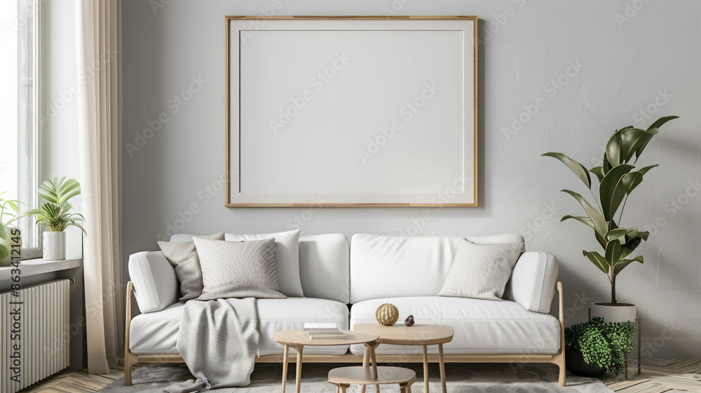 Minimalist Living Room Interior with White Sofa and Decorative Plants Minimalist Living Room Interior with White Sofa and Decorative Plants
