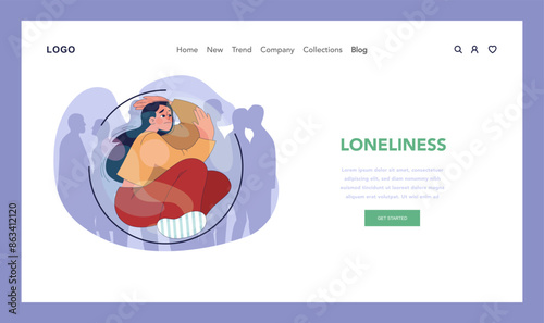 Loneliness concept. Flat vector illustration