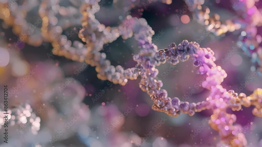 A highresolution animation of a gene sequence revealing the intricate folding and looping of exons and introns within the DNA structure. A highresolution animation of a gene sequence revealing the intricate folding and looping of exons and introns within the DNA structure.