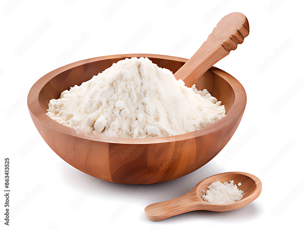 White rice in wooden bowl isolated on white background. Clipping Path White rice in wooden bowl isolated on white background. Clipping Path