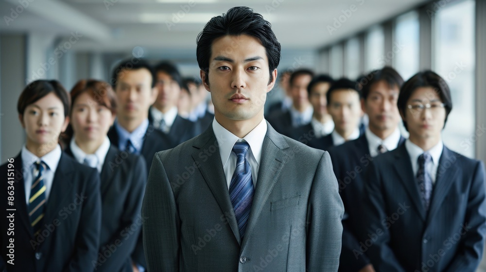 A group of people are standing together, with one man wearing a suit and tie. The man in the suit is the center of attention, looking directly at the camera. The group appears to be professional A group of people are standing together, with one man wearing a suit and tie. The man in the suit is the center of attention, looking directly at the camera. The group appears to be professional