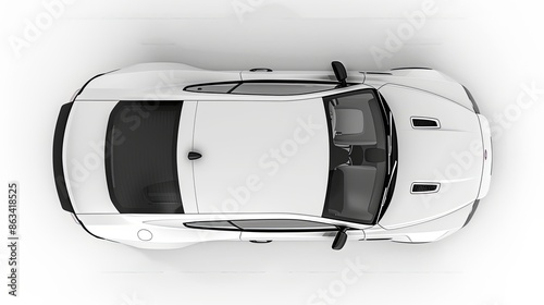 White elegant car - top view (3D render on white background)